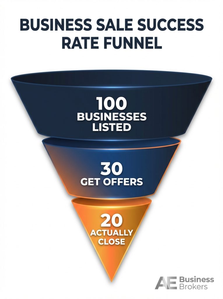 Funnel showing the success rate when trying to sell a business
